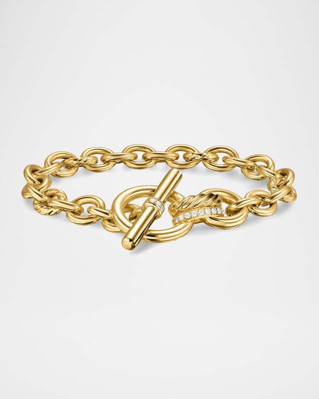 DY Mercer Single-Row Toggle Necklace with Diamonds and 18K Gold in Silver, 8-12.5mm